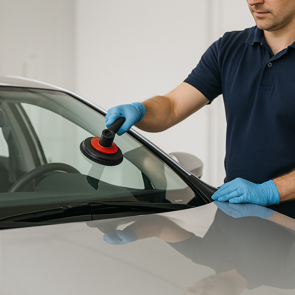 Técnico profesional reparando parabrisas - La Casa del Parabrisas Exclusivos